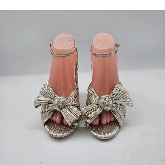 Loeffler Randall Camellia Bow-Embellished Lamé Sandals - Picture 3 of 16